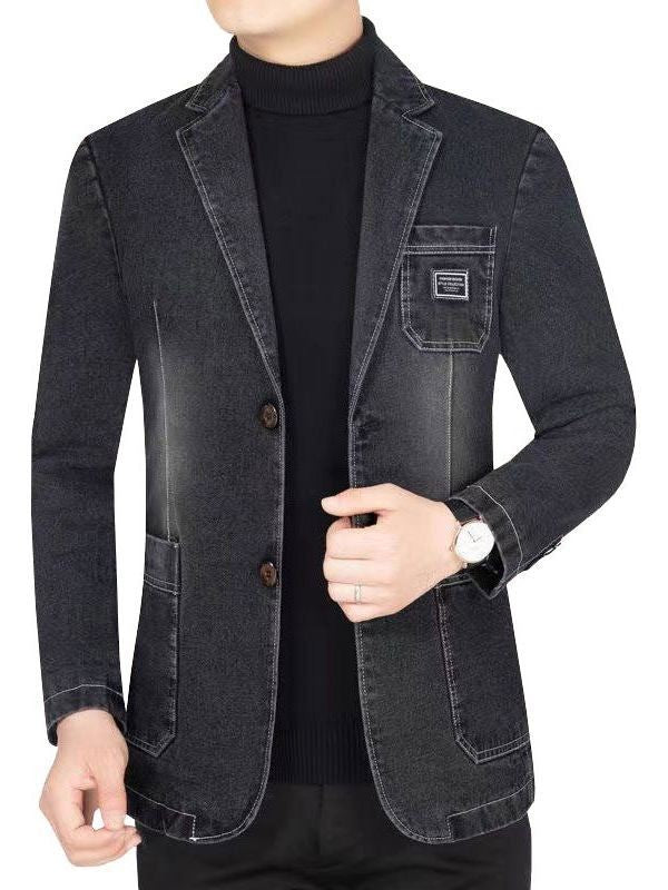 New 2025 Men's Spring Autumn Denim Suit Jacket Suit Collar Jeans Jacket High-end Coat Trend Single West Men Casual  Men Clothing