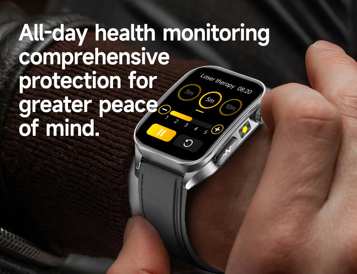 2025Novo 650nm Laser Condicionamento Safira Vidro Smart Watch Homens ECG Frequência Cardíaca Micro Exame Físico Saúde Smartwatch Temperatura