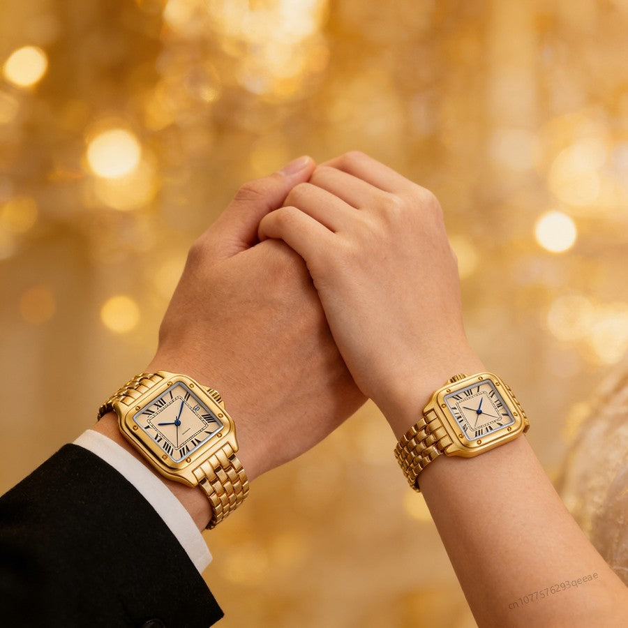 Light-luxury Ladies Watches Business Women Watch High-end Fashionable Roman scale Steel Strip Quartz Wristwatch for Couple man