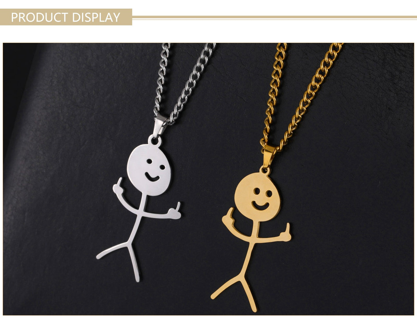 Skyrim Hip Hop Doodle Necklace for Men Women Stainless Steel Long Neck Chain Fashion Middle Finger Stickman Jewelry New