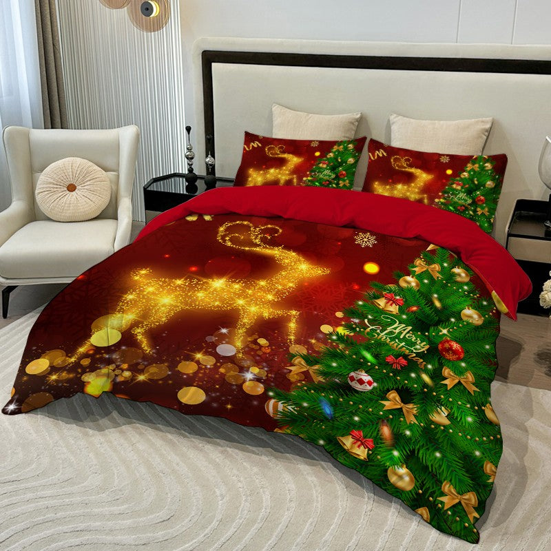 3PC Cartoon Christmas Duvet Cover Kawaii Elk Interesting Old Man Bedding set (1Duvet Cover &2Pillowcases) No filler/core