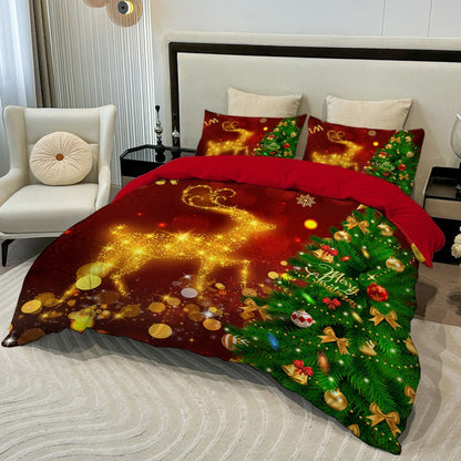 3PC Cartoon Christmas Duvet Cover Kawaii Elk Interesting Old Man Bedding set (1Duvet Cover &2Pillowcases) No filler/core