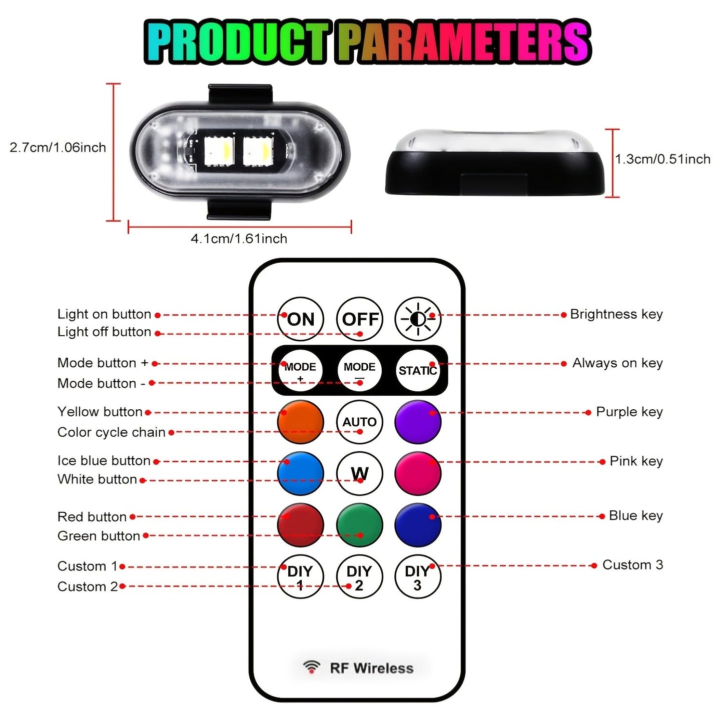 Luz Estroboscópica LED RGB Recarregável de Longa Duração, Luz de Posição de Advertência Sem Fio para Aeronaves, Helicópteros, Motocicletas, Acessórios Automotivos