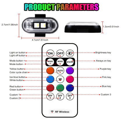 Luz Estroboscópica LED RGB Recarregável de Longa Duração, Luz de Posição de Advertência Sem Fio para Aeronaves, Helicópteros, Motocicletas, Acessórios Automotivos