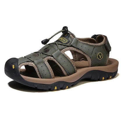 Big Size Men's Sandals Summer Anti-collision Outdoor Walking Treking Casual Shoes Leather Hiking Men Slippers Beach Wading Shoes