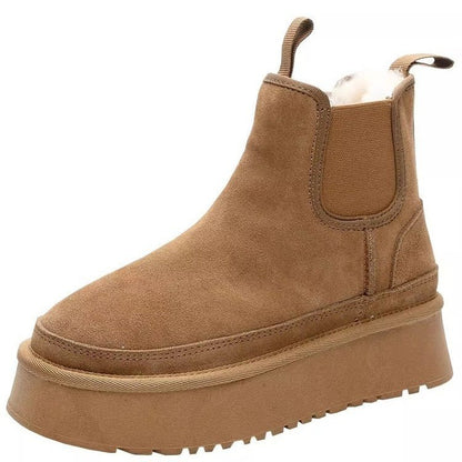 2024 Winter New Leather Thick Sole Chelsea Snow Boots Women's Fashion All-in-one Thick Fleece Warm Snow Cotton Shoes