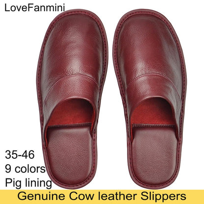 Genuine Cow Leather Slippers Homes in indoor slipper Spring Autumn summer men women elderly non-slip casual single Slides shoes