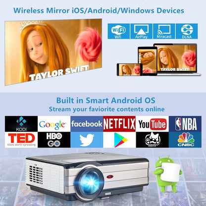 Android Wifi Home Theater Projector Manual Focus Keystone Full HD 1080P Daytime PK Laser Beam Projection Device