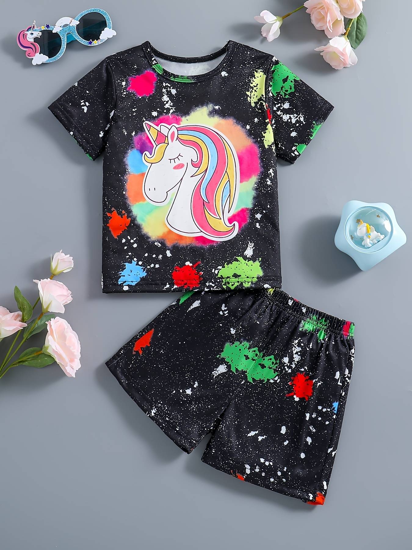 Summer Sets Children's Clothing Girl Kids Toddler Clothes Cute 3D Tie-Dye Print T-Shirt Top Shorts 2PCS Baby Kids Tracksuit Sets