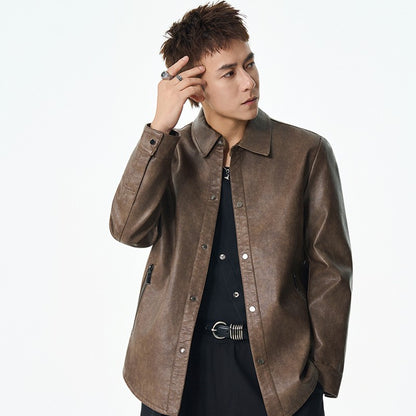 Men New Leather Jacket Men's Retro Black Classic Turn Collar Leather Jackets Trendy Cool Jacket Motorcycle Faux Leather Jacket