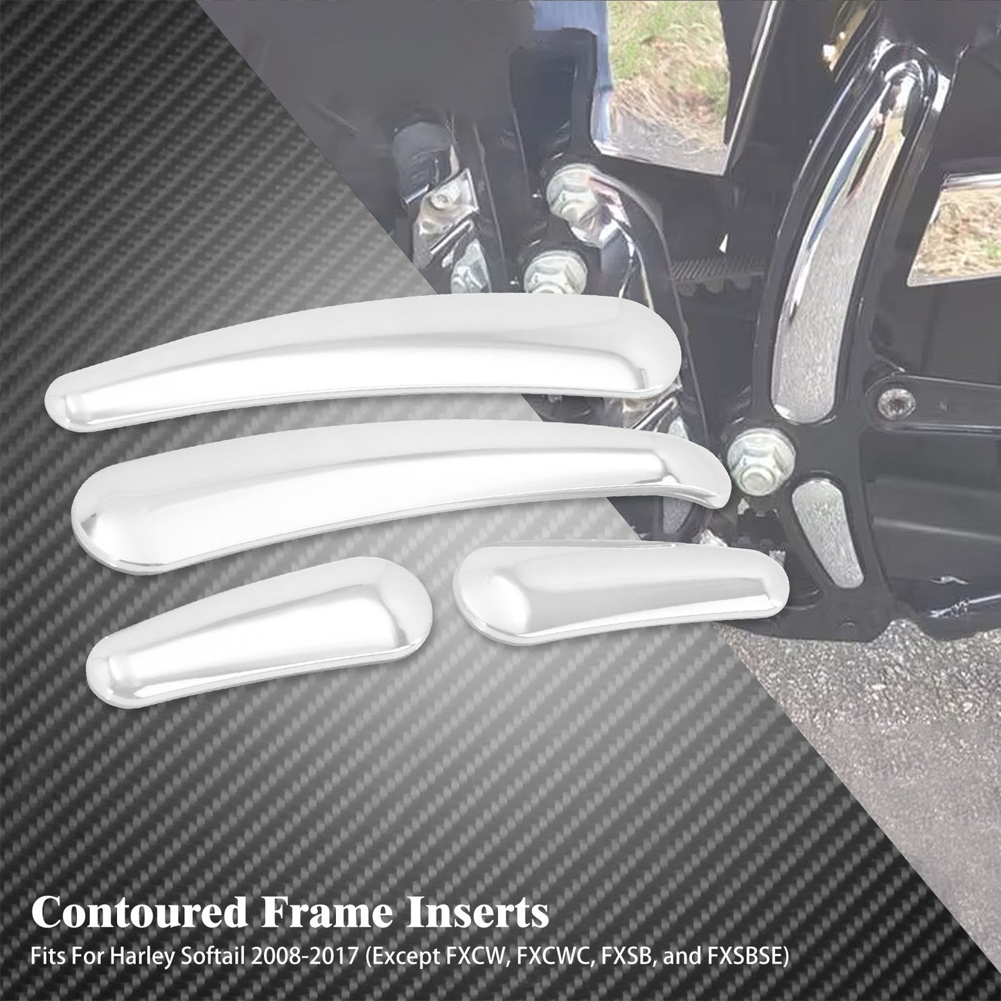 4xMotorcycle 3D Swingarm Frame Insert Chrome Cover For Harley Heritage Softail Custom Fat Boy Lo Deluxe FLSTN FXSTC 2008-2017