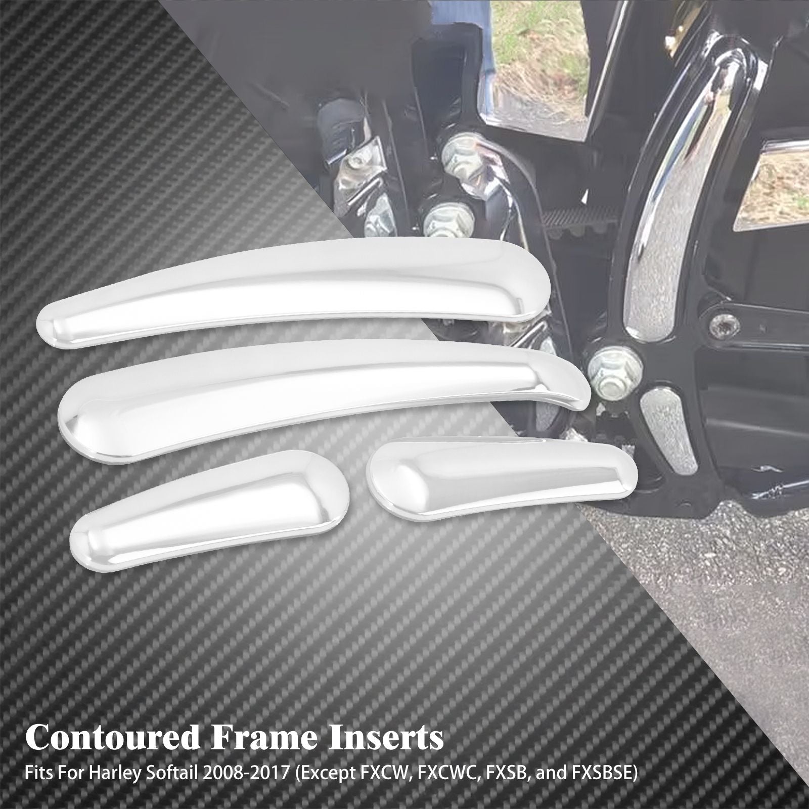 4xMotorcycle 3D Swingarm Frame Insert Chrome Cover For Harley Heritage Softail Custom Fat Boy Lo Deluxe FLSTN FXSTC 2008-2017