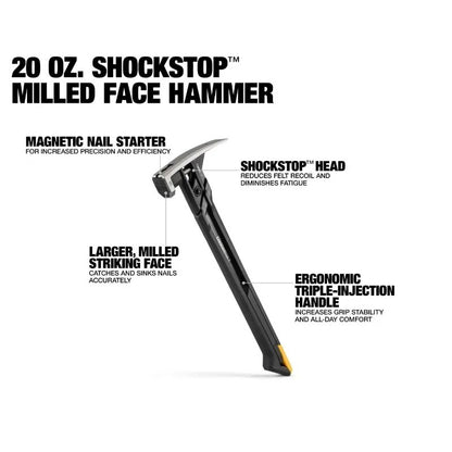 TOUGHBUILT TB-H1-1SBR-S20X TB-H1-1SBR-S24X Martelo de Garra de Aço ShockStop 20/24 OZ Face Fresada Ferramentas Manuais Martelo Toughbuilt