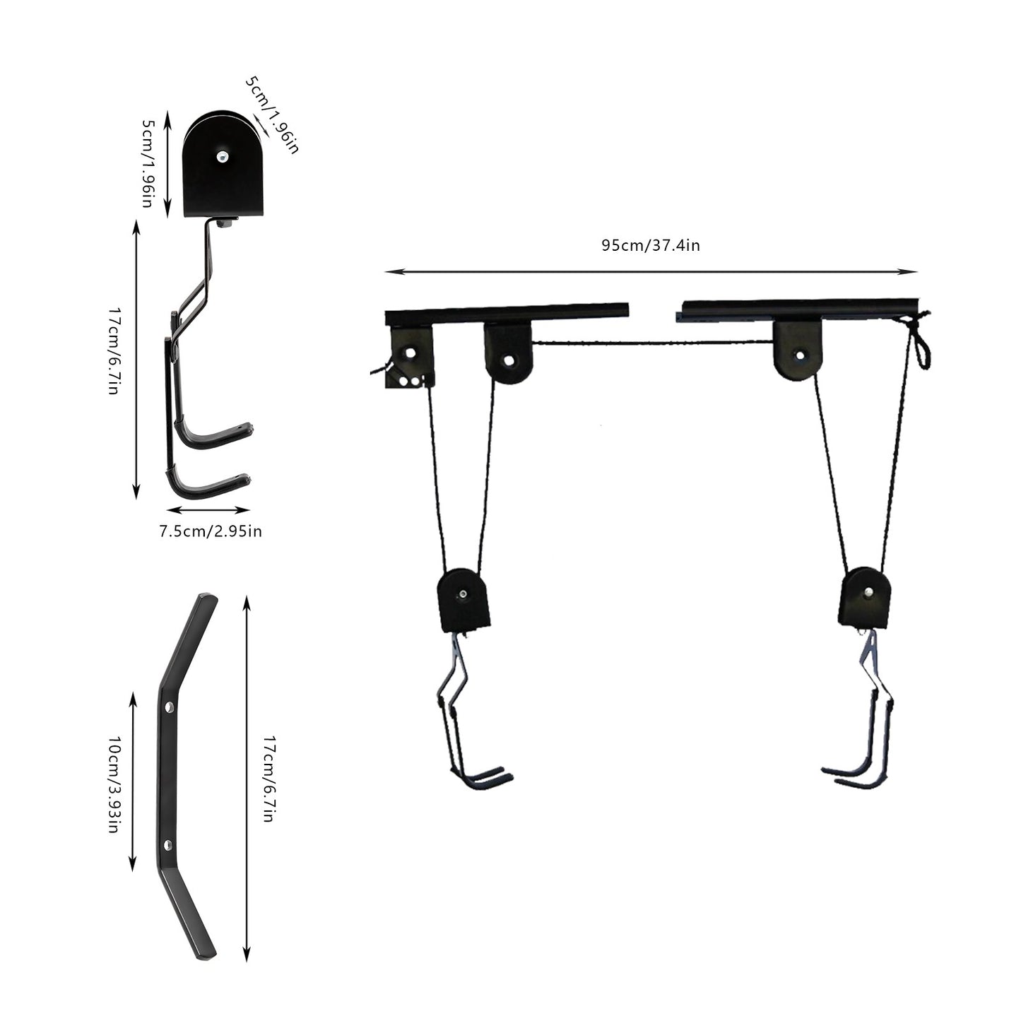 Elevador de bicicleta para teto de garagem, sistema de polias, conjunto de suportes para armazenamento de bicicletas em garagem