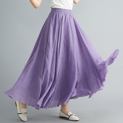 new 2020 Women Linen Cotton Long Skirts Elastic Waist Pleated Maxi Skirts Beach Boho Vintage Summer Skirts Faldas Saia