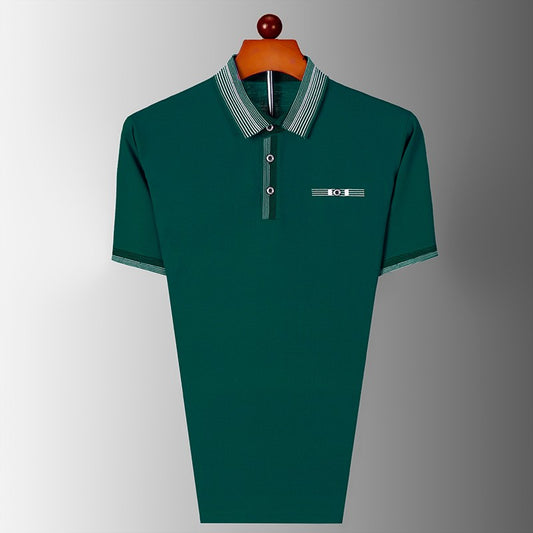 Summer men's short sleeved pure cotton lapel T-shirt polo shirt, middle-aged and elderly loose casual striped T-shirt