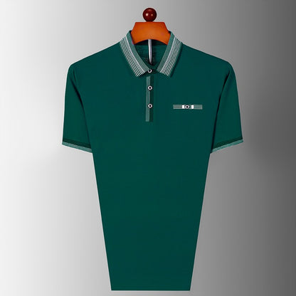 Summer men's short sleeved pure cotton lapel T-shirt polo shirt, middle-aged and elderly loose casual striped T-shirt