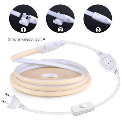 110V 220V Cob LED Tape Outdoor Waterproof Christmas Decor 5/10/20/30M Neon Led Strip with Switch Garden Lights For Kitchen Room