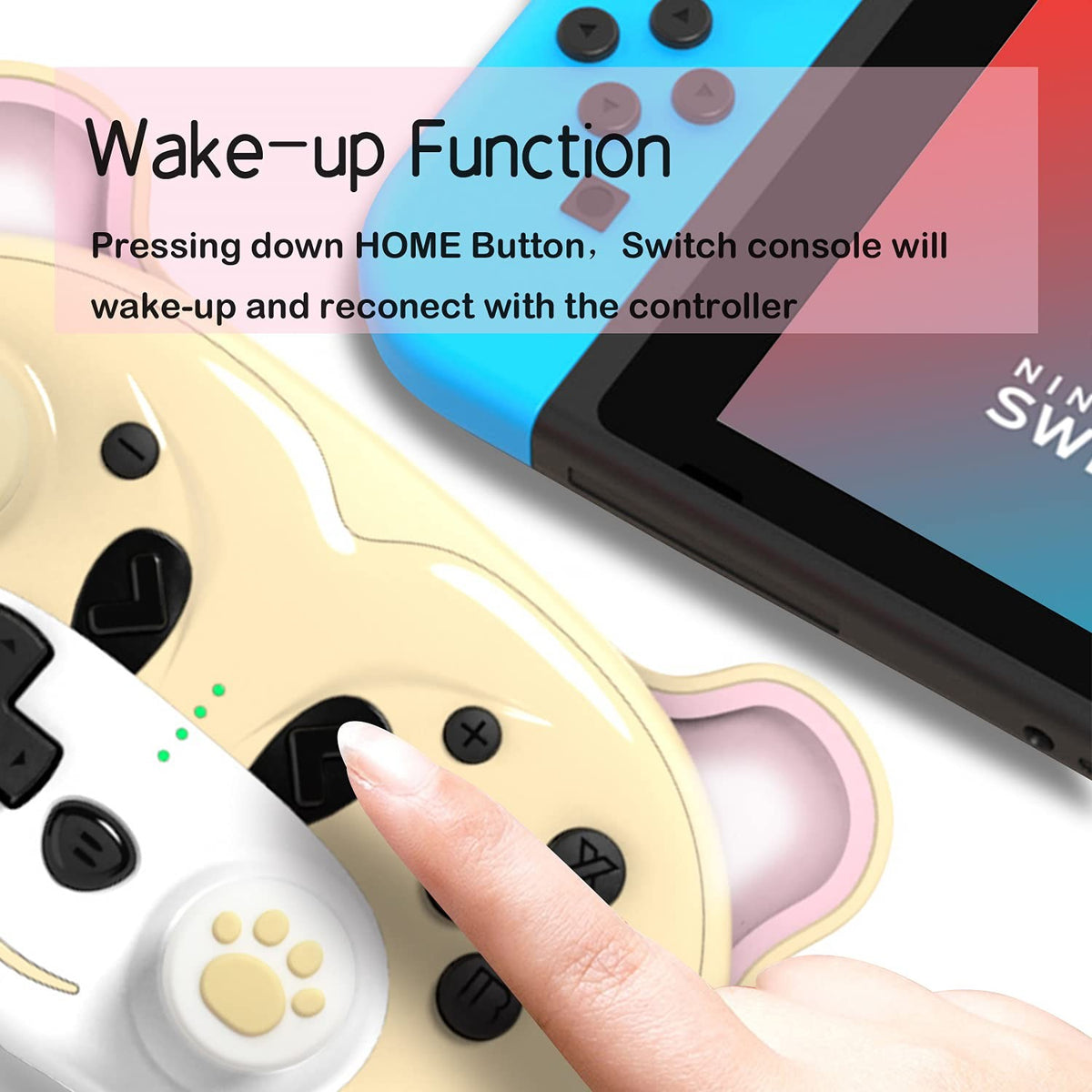 Wireless Controller for Nintendo Switch/Switch Lite, Cute Pro Controller with Macro, Wake-Up, Headphone Jack, Turbo, Motion, Vibration, Ergonomic and Breathing Light – Yellow