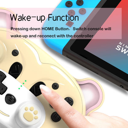 Wireless Controller for Nintendo Switch/Switch Lite, Cute Pro Controller with Macro, Wake-Up, Headphone Jack, Turbo, Motion, Vibration, Ergonomic and Breathing Light – Yellow