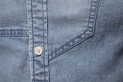 2025 Fashion Denim Shirt for Men Cotton Casual Long Sleeve Cowboy Shirts High Quality Patchwork Clothing Elastic Men's Shirt