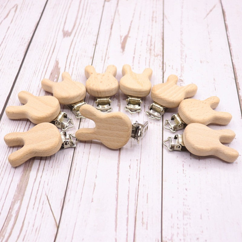 5PCS Wooden Rabbit Pacifier Clip Baby Accessories Wooden Animal Pacifier Metal Holder Elephant Pacifier Wooden Baby Teeth