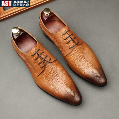 Handmade Mens Wedding Oxford Shoes Black Blue Genuine Leather Flat Dress Shoes Crocodile Pattern Summer Business Formal Loafers