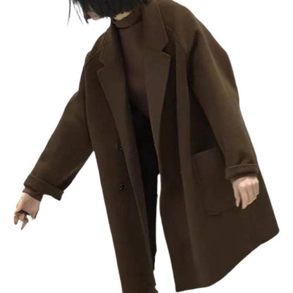 Plus Size Double-Sided Woolen Jacket Women's Midi Length Single-Breasted Loose Fit Fashionable Korean Style Suit Collar Macar...