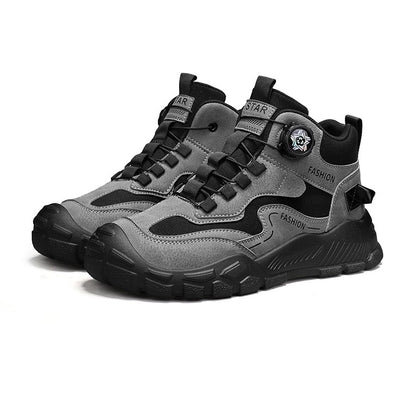 High-Top Men's Shoes for Winter, Thick-Soled Sports Shoes, British Style Retro Work Shoes, Rotating Buckle Casual Boots