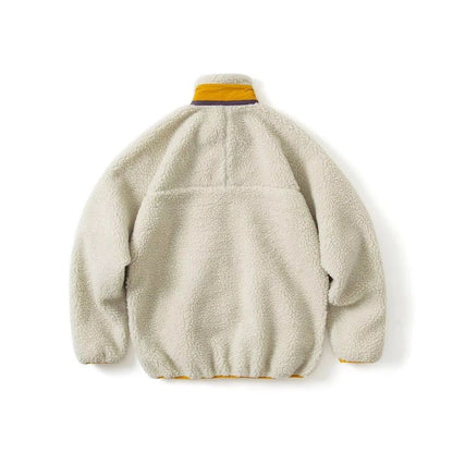 Pata Outdoor Windproof Hiking Fleece Jacket Imitation Lamb Wool Stand Collar Zipper Fleece Jacket Polar Fleece Warm Couple Coat