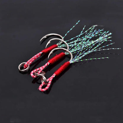 10-40 Peças Iscas de Pesca de Slow Jigging Anzóis de Assistência para Jigging Barbed Anzóis Simples com Pena de Rosca Pesca Isca de Pesca de Aço de Alto Carbono
