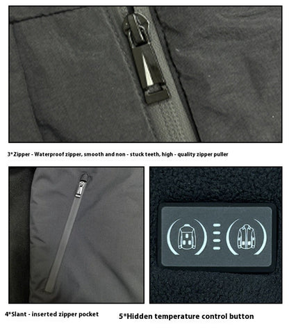 Smart Graphene Heating Jacket Outdoor Unisex Fleece Lined Electric USB Warmth Motorcycle Rider Vest Cycling Traveling Jacket