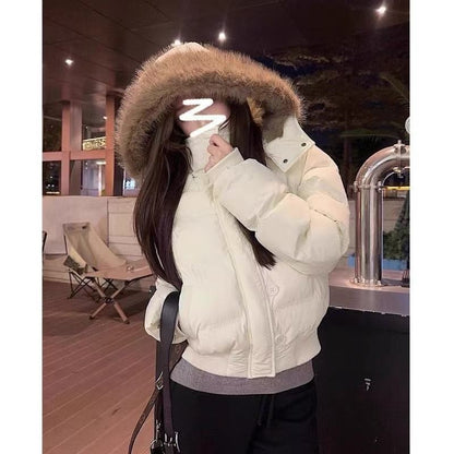 South District Fiona Women's Winter Jacket Navy Blue Cotton Short down Coat with Detachable Hood And Fur Collar