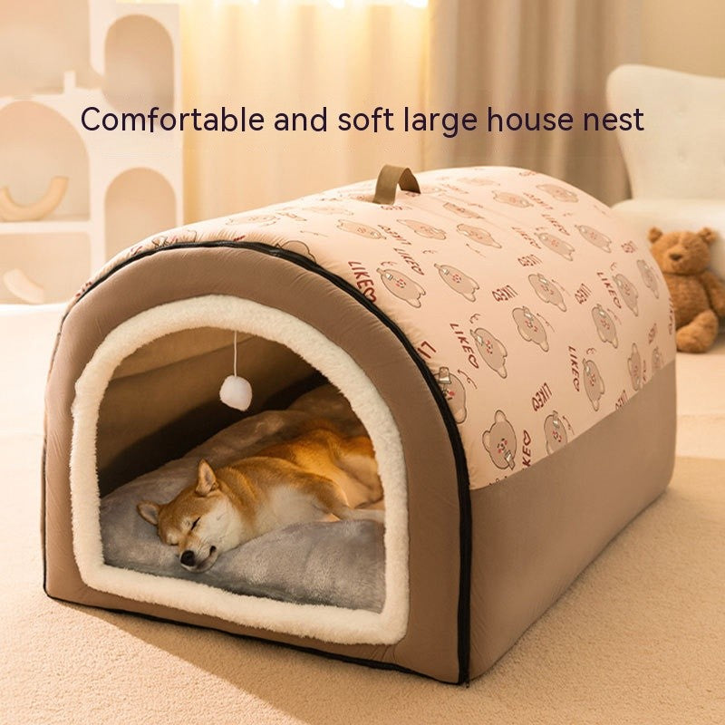 Cama de Cachorro Grande Ninho de Inverno Quente Casa de Cachorro Removível e Lavável Tipo Casa de Cachorro Grande Sazonal Suprimentos para Dormir de Animais de Estimação, Ninho de Gato