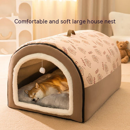 Cama de Cachorro Grande Ninho de Inverno Quente Casa de Cachorro Removível e Lavável Tipo Casa de Cachorro Grande Sazonal Suprimentos para Dormir de Animais de Estimação, Ninho de Gato