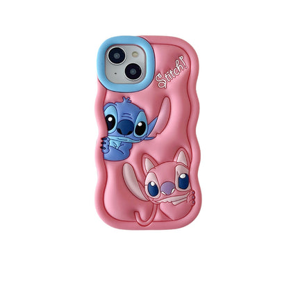 Capa de Celular Disney Desenho Animado Fofo Iphone 11 12 13 14 15 Pro Plus Stitch Material de Silicone Simples Completa Presente de Dia dos Namorados