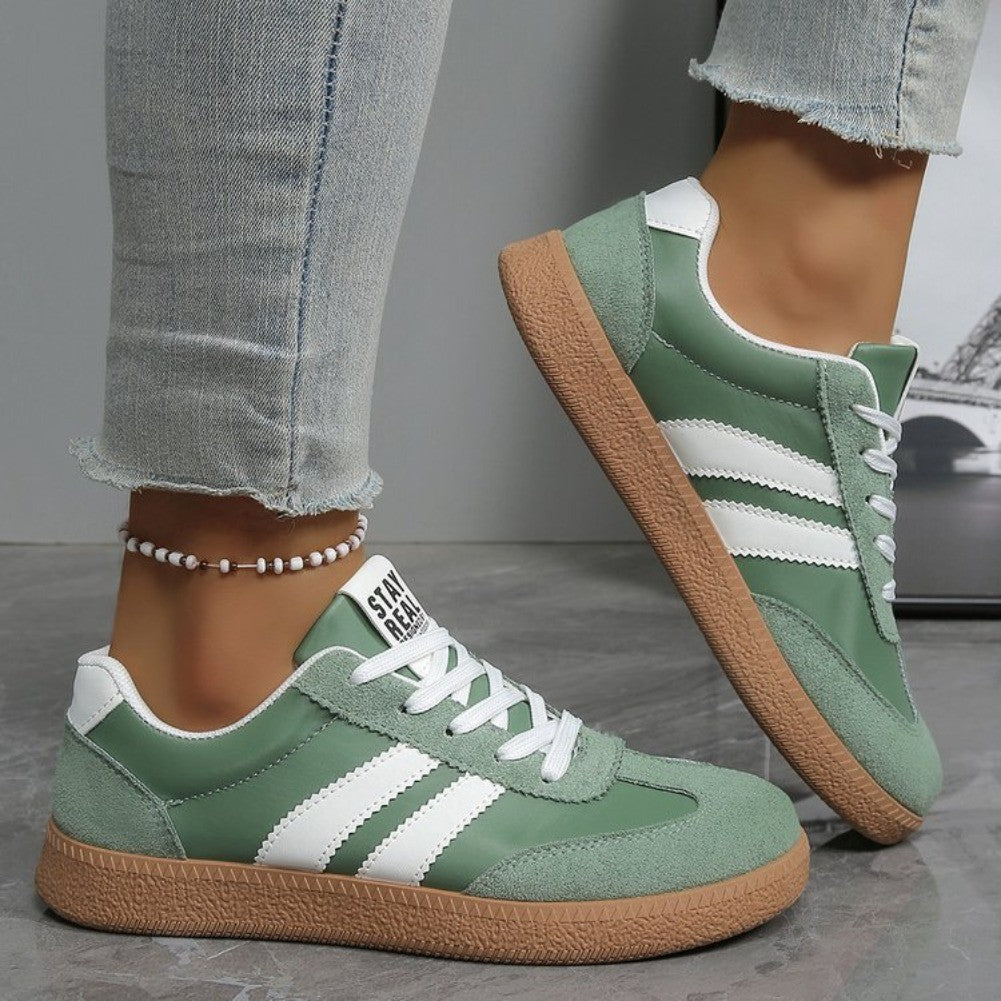 Lightweight Comfortable Sneakers for Women Fashion Striped Lace Up Sports Shoes Woman Casual Breathable Green Sneakers Plus Size