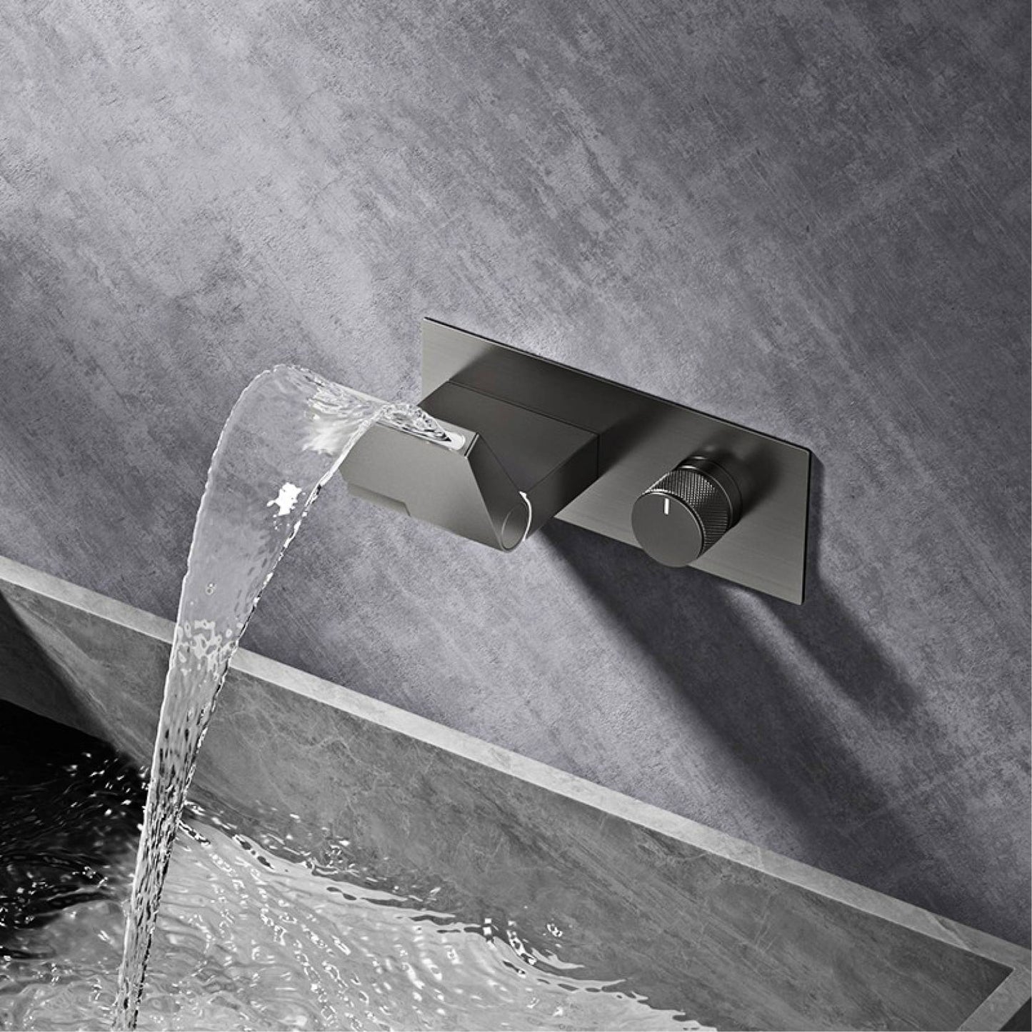 Torneira de banheiro de parede luxuosa de latão cinza chumbo com visor digital LED, misturador monocomando de água quente e fria embutido.