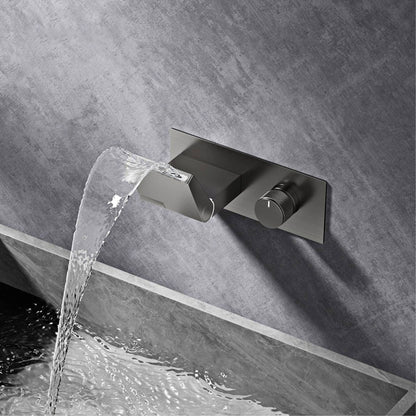 Torneira de banheiro de parede luxuosa de latão cinza chumbo com visor digital LED, misturador monocomando de água quente e fria embutido.
