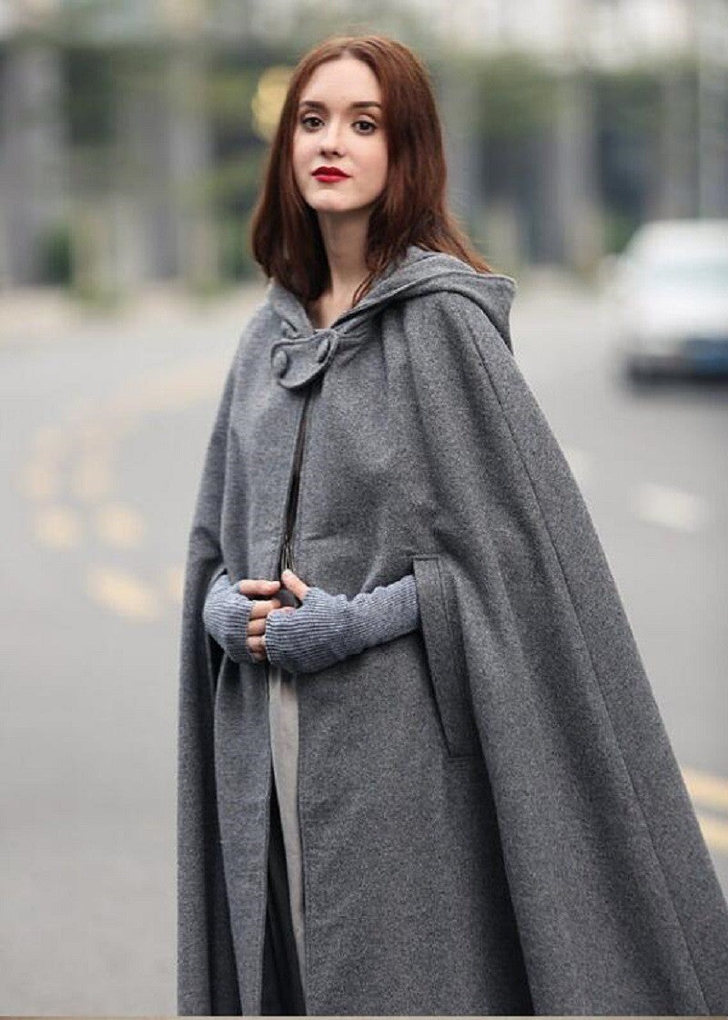 Caped Woolen Overcoat 2025 Europe Five Colors Hooded Shawl Lengthened Cloak Overcoat Woolen Overcoat Woman Windbreaker