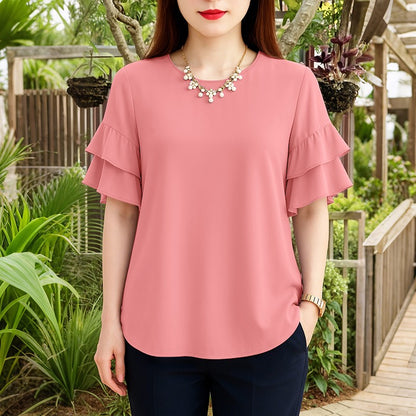 2025 Elegant Office Lady Blouses ZANZEA Summer O Neck Short Sleeve Blouse Women Stylish Solid Holiday Shirt Female OL Work Tops