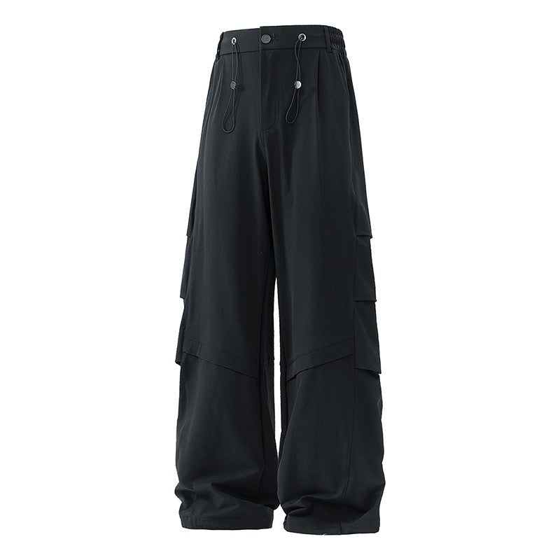 Calça Masculina de Pesca ao Ar Livre Sensação de Alta Qualidade Americana Pregueada Suspensa Casual Solta Longa Outono Calça Perna Larga Calça Reta