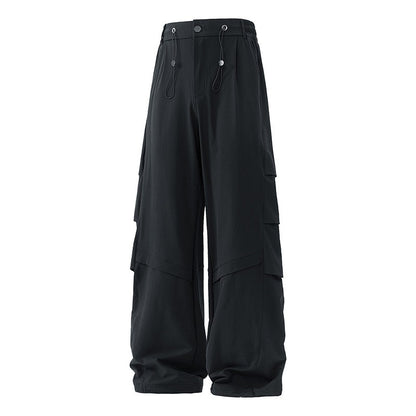 Calça Masculina de Pesca ao Ar Livre Sensação de Alta Qualidade Americana Pregueada Suspensa Casual Solta Longa Outono Calça Perna Larga Calça Reta