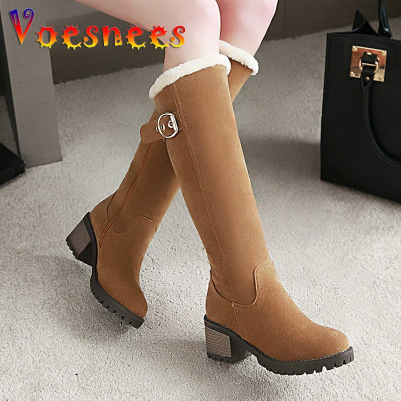 Women's Winter Warm Long Boots 2022 New Fashion Flock Knee-High Boots Exquisit College Style Plush Thick Soled Zip Female Shoes