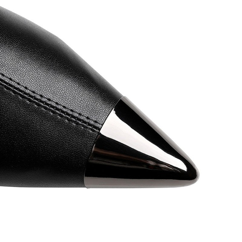 Retro European American Style Versatile Low Heel Heel Heightened Metal Pointed Iron Head Short Tube Women's Boots Short Boots