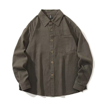 Gmiixder Men Cargo Long Sleeve Shirt Spring Autumn Hip Hop Jacket American Casual Retro Green Tough Man Workwear Shirt