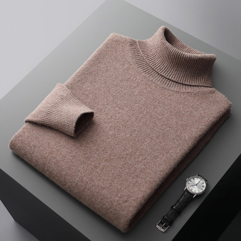 100%Merino Wool Lapel Sweater Men's Turtleneck Loose Knit Pullovers Youth Business Casual Joker Tops Warm Solid Color Base Shirt