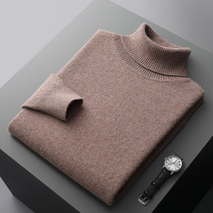 100%Merino Wool Lapel Sweater Men's Turtleneck Loose Knit Pullovers Youth Business Casual Joker Tops Warm Solid Color Base Shirt