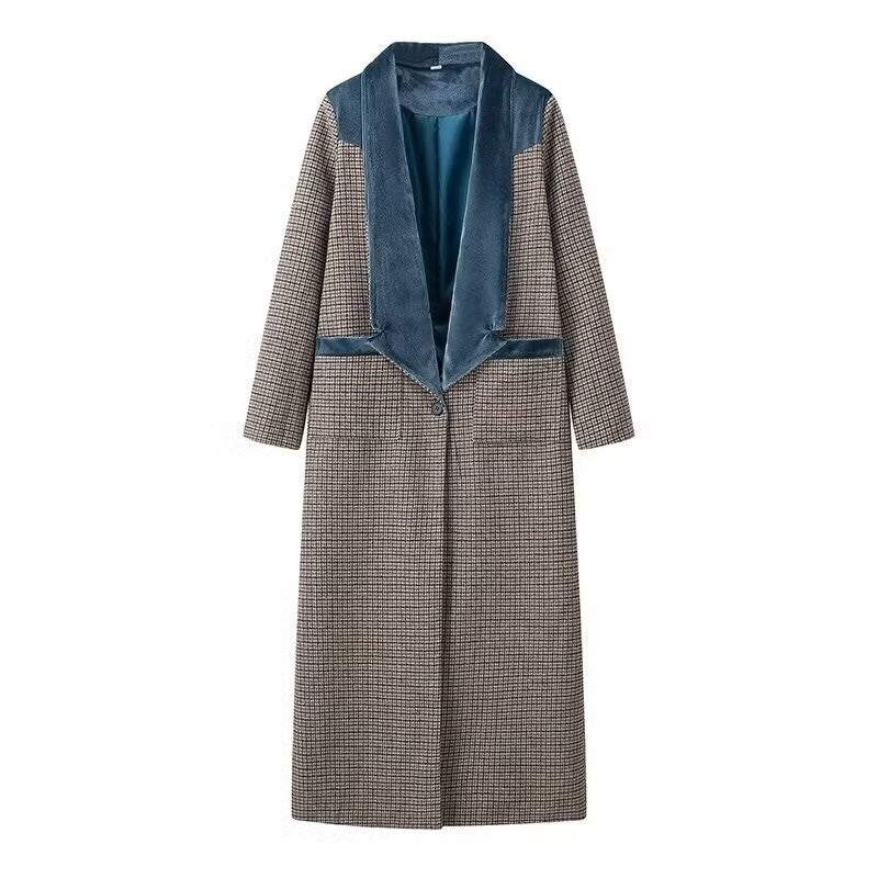 Autumn new women's clothing fashionable temperament versatile casual long plaid woolen coat