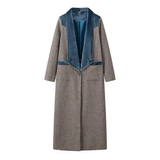 Autumn new women's clothing fashionable temperament versatile casual long plaid woolen coat